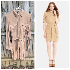 Lauren Ralph Lauren button down belted shirtdress pockets camel khaki tan XL